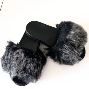 Faux Fur Fluffy Furry Slides Fuzzy Sandals Furry Open Toe Slippers